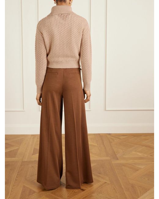 Max Mara Natural Open-Knit Metallic Wool-Blend Half-Zip Sweater