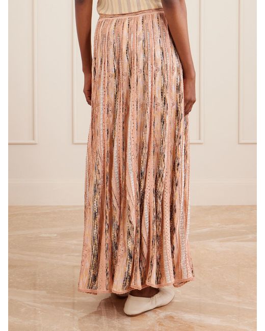 Ulla Johnson Natural Clio Striped Pointelle-Knit Midi Skirt