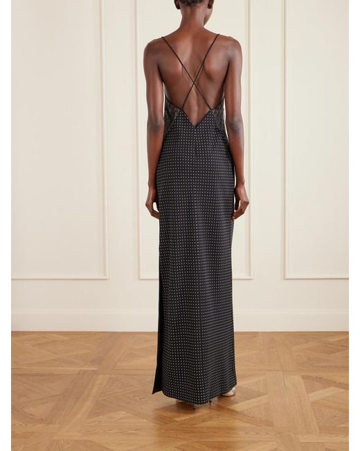 Tom Ford Black Open-Back Lace-Trimmed Polka-Dot Silk-Crepe Maxi Dress