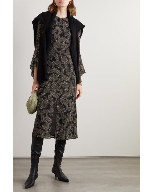 MICHAEL Michael Kors Gray Paisley-Print Recycled-Chiffon Midi Dress