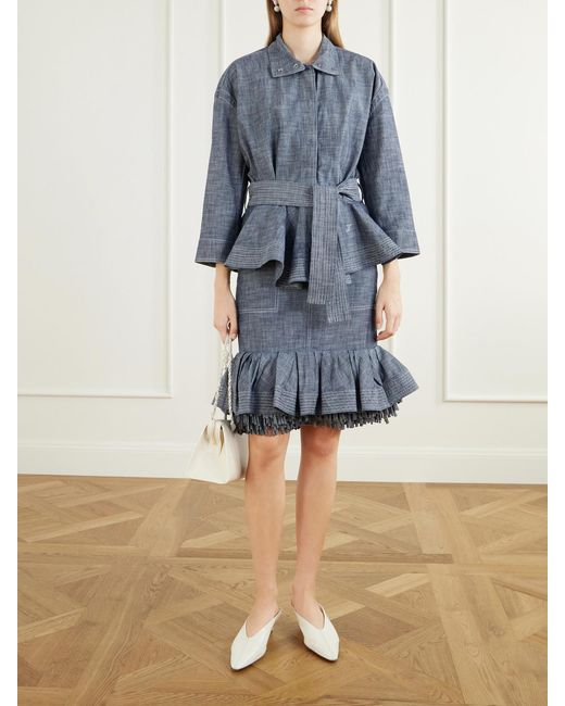Jacquemus Blue La Jupe Cabana Fringed Ruffled Denim Mid-Rise Midi Skirt