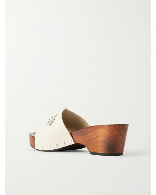 Gucci Natural Embellished Leather Clogs