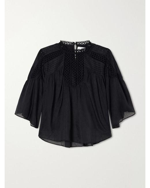 Isabel Marant Blue Parina Lace-Trimmed Woven Blouse