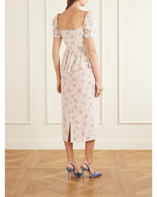 Alessandra Rich Natural Floral-Print Silk-Satin Midi Dress