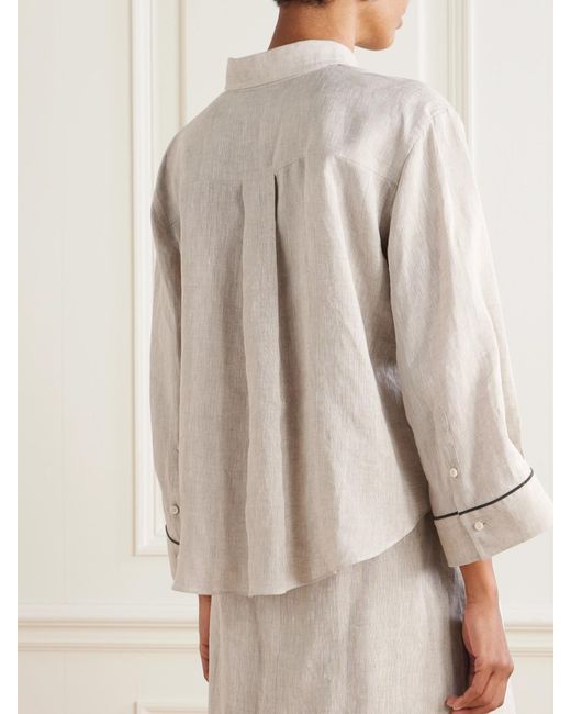 Brunello Cucinelli Natural Bead-Embellished Linen Shirt