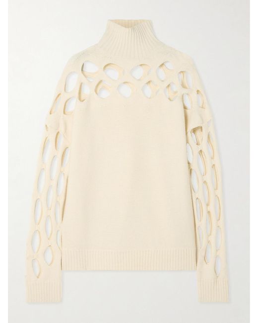 DIOTIMA Natural Albion Cutout Ribbed Wool-Blend Turtleneck Sweater