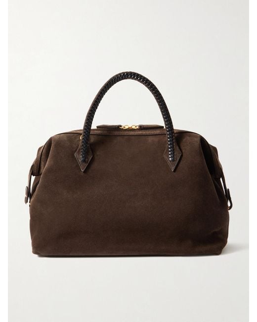 Metier Brown Perriand City Medium Braided Leather-Trimmed Suede Tote