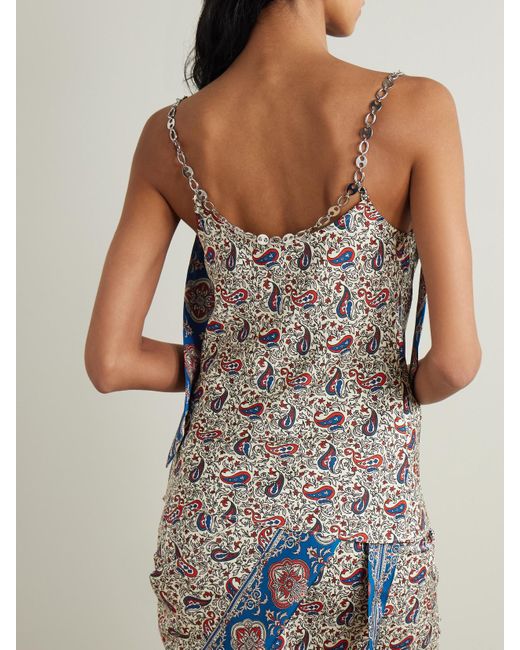 Rabanne Blue Chain-Detailed Paisley-Print Crepe Top