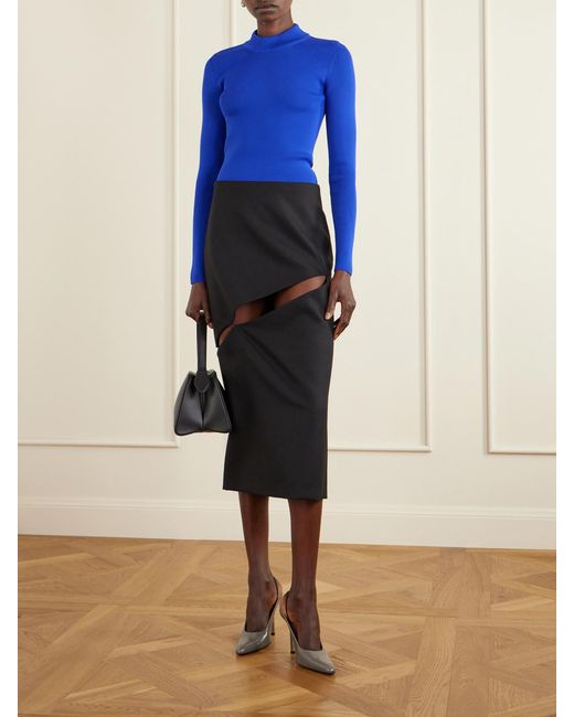 Jil Sander Blue Ribbed-Knit Jersey Sweater
