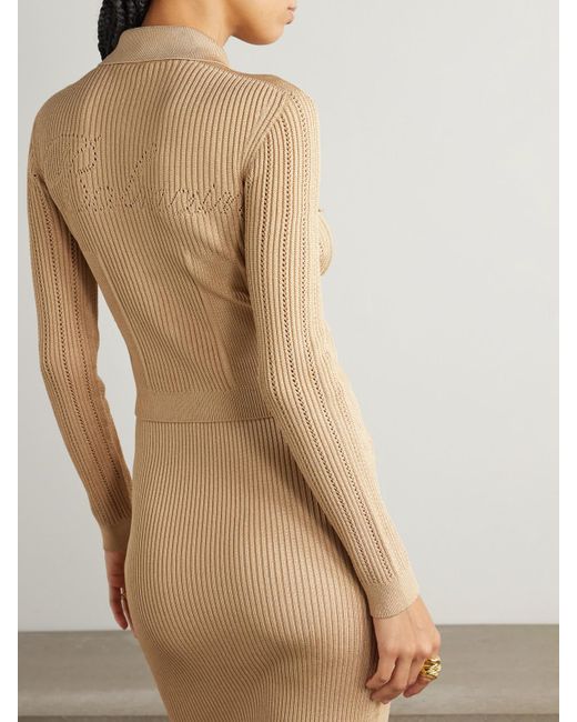 Balmain Natural Cardigan Aus Geripptem Pointelle-Strick