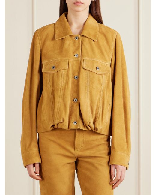 Loewe Yellow Gathered Suede Jacket