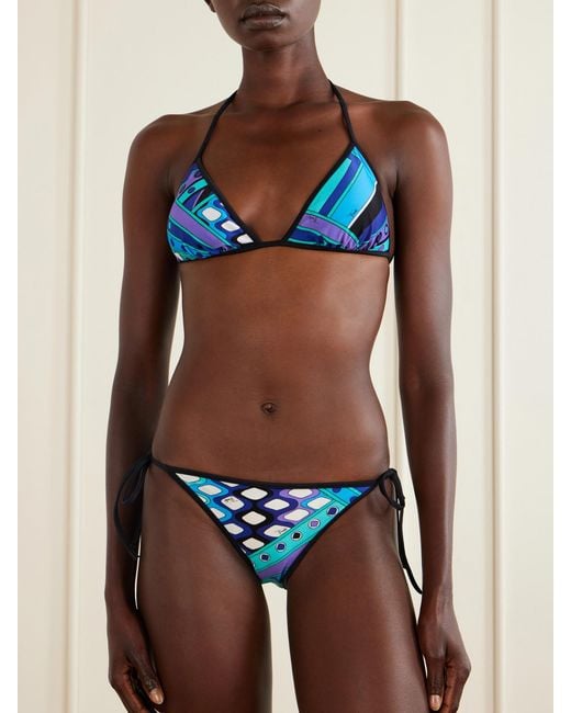 Emilio Pucci Blue Printed Triangle Bikini Top