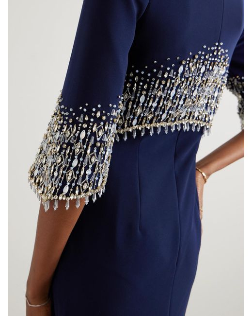 Jenny Packham Blue Electra Embellished Crepe Gown