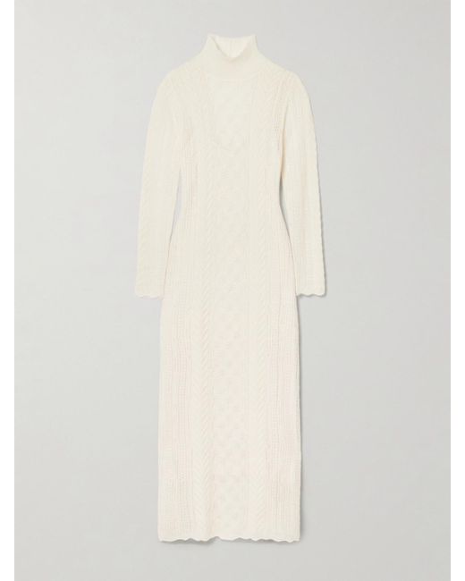 Ulla Johnson White Kassia Pointelle-Knit Alpaca-Blend Turtleneck Maxi Dress