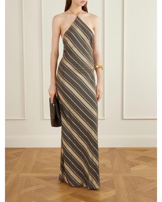 Stella McCartney Natural Striped Silk-Blend Halter Neck Maxi Dress