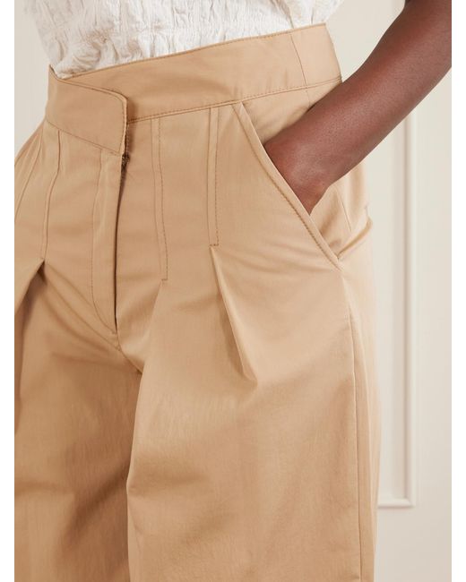 Veronica Beard Natural Pleated Cotton-Blend Twill High-Rise Wide-Leg Pants