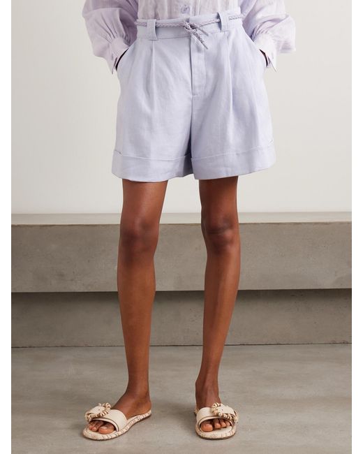 Zimmermann Purple Luna Belted Linen Shorts