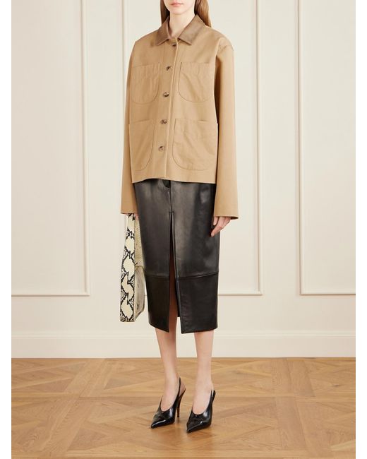 Khaite Natural Wyatt Suede-Trimmed Cotton-Gabardine Jacket