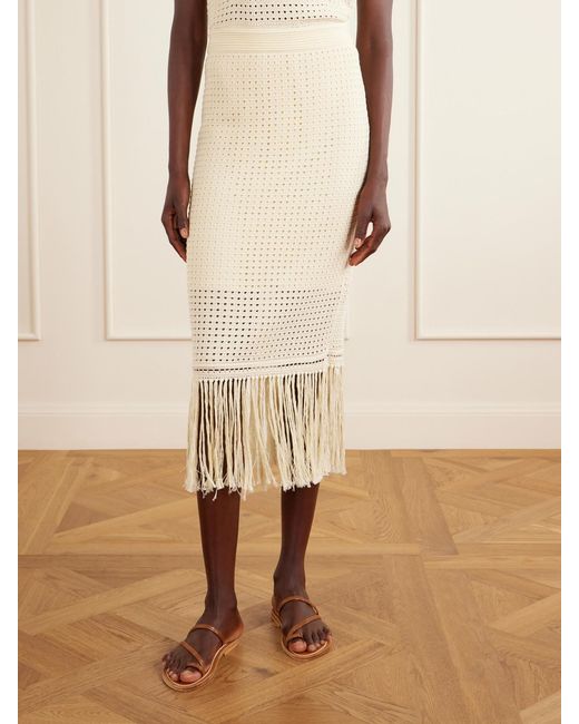 Zimmermann Natural Indra Fringed Crocheted Cotton Maxi Skirt