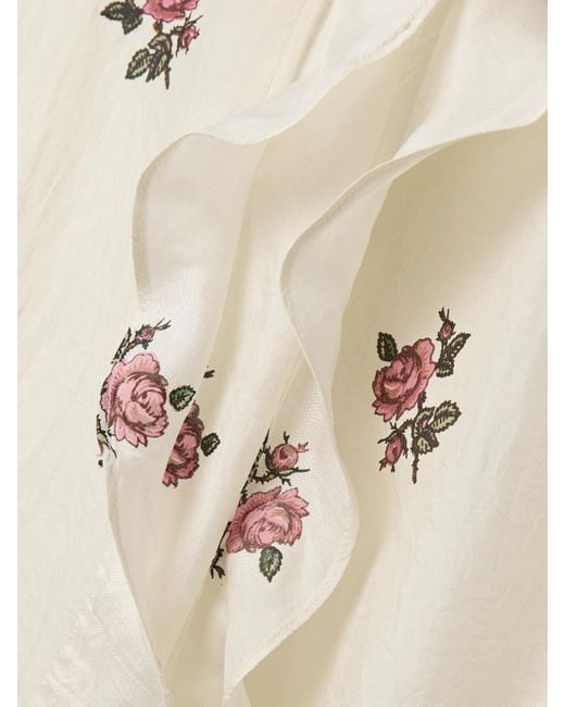 Alix Of Bohemia Natural Lina Ruffled Floral-Print Silk-Voile Midi Dress