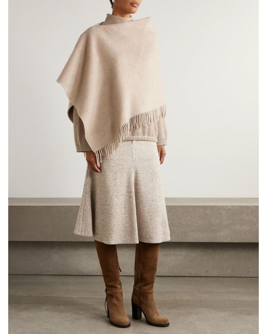 Brunello Cucinelli Natural Fringed Wool And Cashmere-Blend Poncho