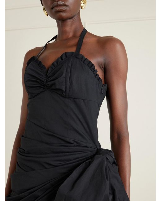 Chloé Black Halterneck Draped Cotton-Poplin Midi Dress