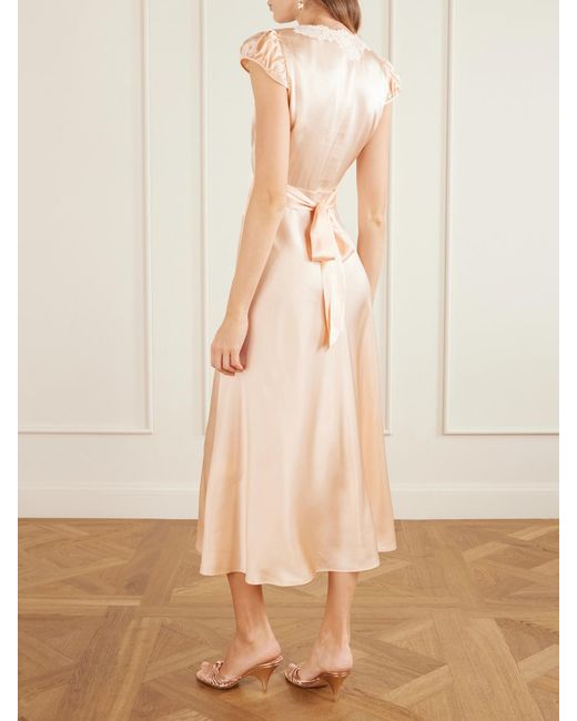 Doen Natural Coraline Corded Lace-Trimmed Silk-Satin Midi Dress