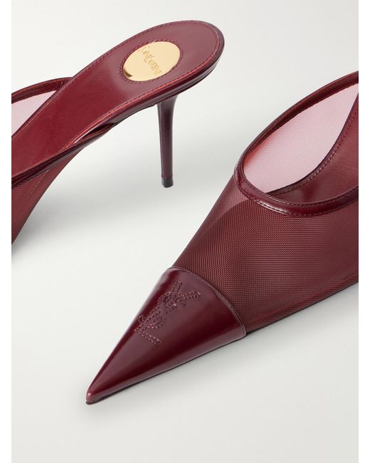 Saint Laurent Pink Renée 75 Cassandre-Embroidered Leather-Trimmed Mesh Pumps
