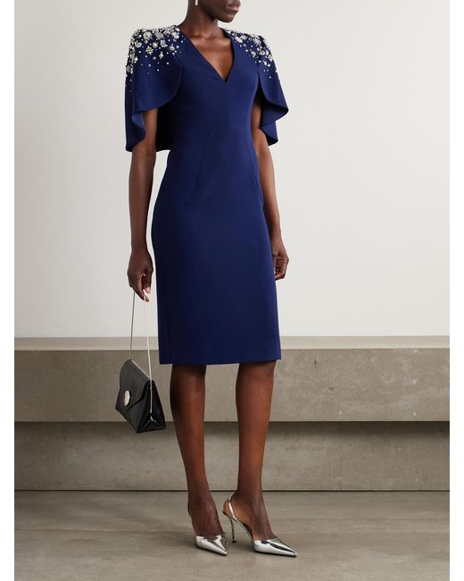 Jenny Packham Blue Jupiter Embellished Crepe Midi Dress