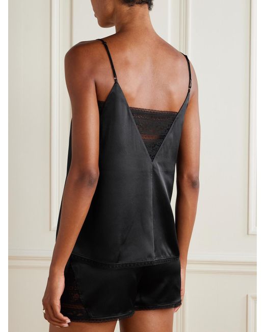 Eres Black Pensée Lace-Trimmed Silk-Satin Camisole