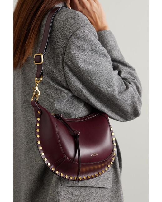 Isabel Marant Purple Oskan Moon Studded Leather Shoulder Bag