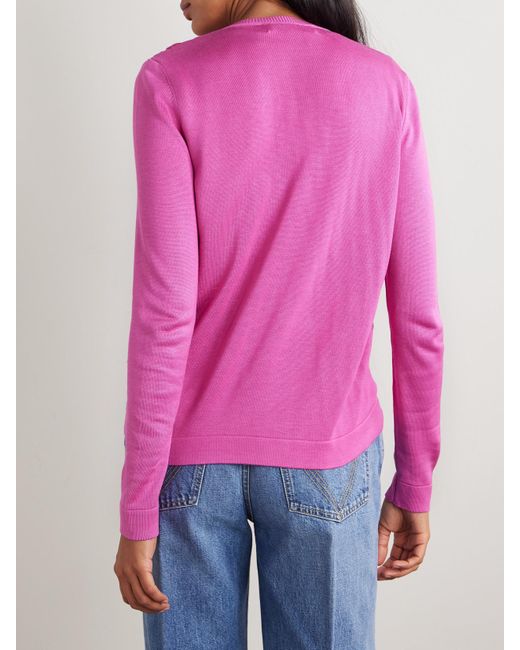 Oscar de la Renta Pink Guipure Lace-Paneled Silk-Blend Cardigan