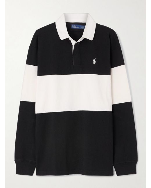 Polo Ralph Lauren Black Gestreiftes Oberteil Aus Baumwoll-Jersey Mit Polokragen