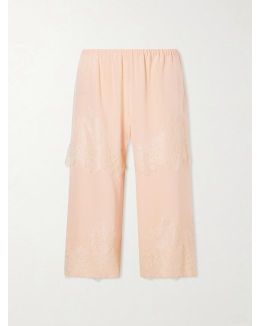 Aflalo White Auden Lace-Trimmed Silk-Satin Shorts