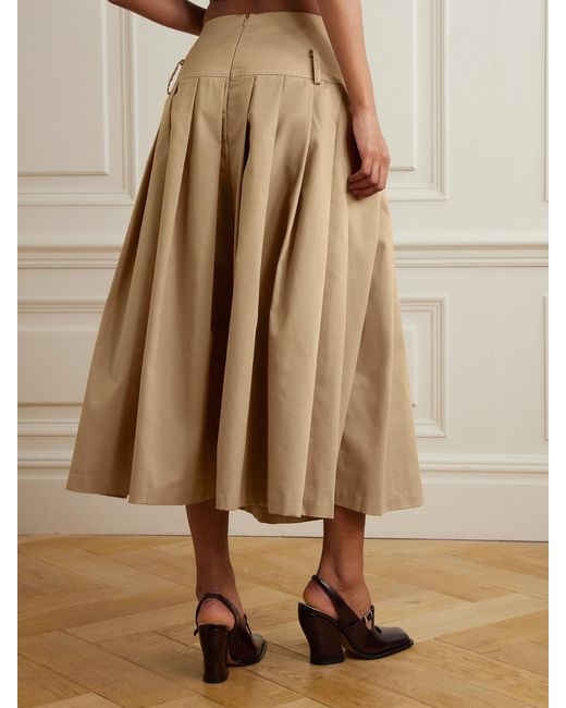 Tolu Coker Natural Pleated Topstitched Denim Midi Skirt