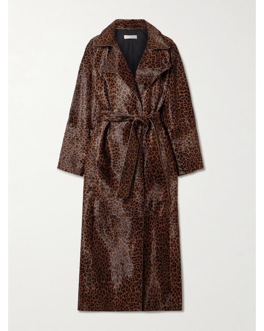 Nour Hammour Brown Althea Belted Leopard-Print Cow Hair Coat