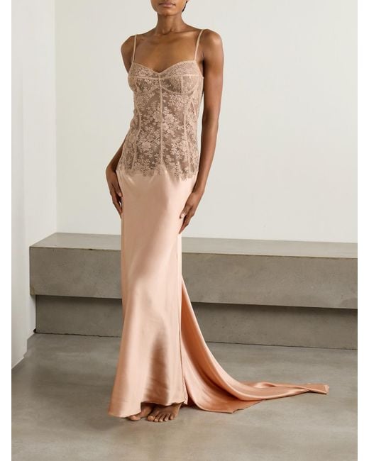 Rosamosario Pink Classic Love Nachthemd Aus Seidensatin Und Spitze