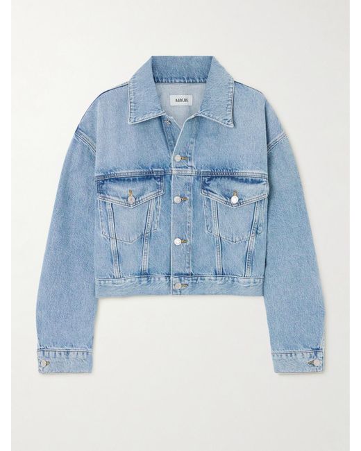Agolde Blue Palmer Cropped Recycled-Denim Jacket