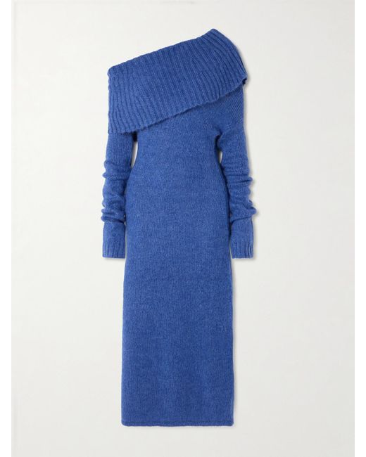Cult Gaia Blue Grayson Off-The-Shoulder Recycled Knitted Midi Dress