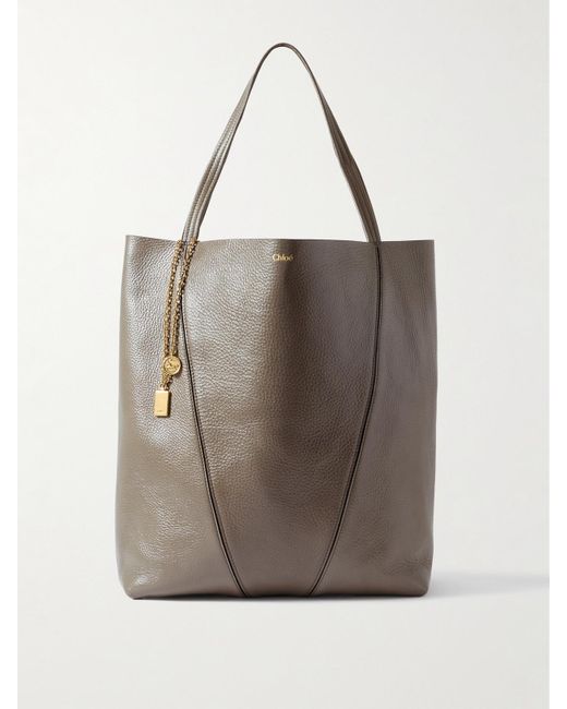 Chloé Natural Spin Embellished Paneled Textured-Leather Tote