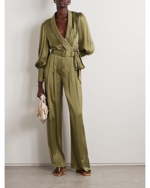 Zimmermann Green Silk-Satin Wrap Blouse