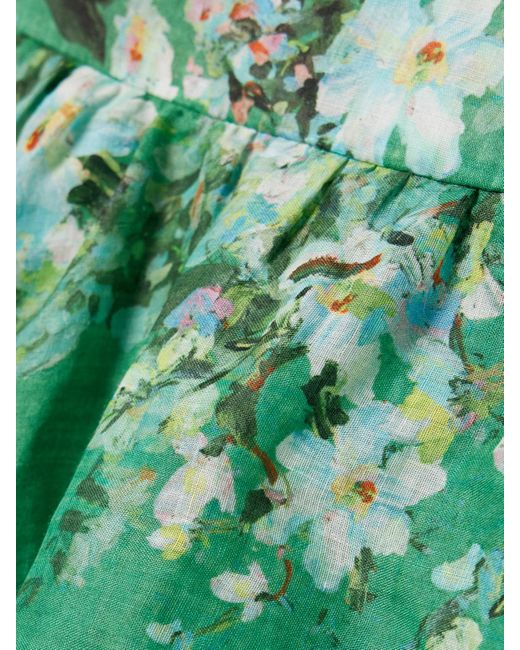 Zimmermann Green Everley Gestufter Maxirock Aus Ramie Mit Blumenprint