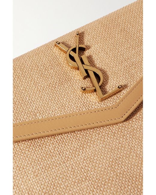 Saint Laurent Natural Uptown Beutel Aus Raffiabast Mit Lederbesätzen
