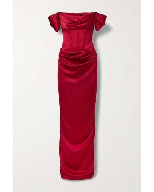 Rasario Offtheshoulder Draped Satin Gown in Red Lyst