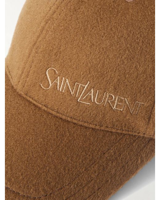 Saint Laurent Brown Baseballkappe Aus Gebürstetem Kaschmir Mit Stickerei
