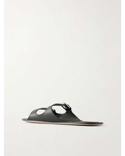 Christen White Buckled Leather Flat Sandals