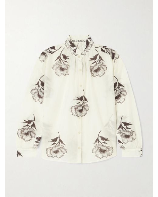 Alix Of Bohemia Natural Kiki Obsidian Poppy Floral-Print Cotton And Silk-Blend Shirt