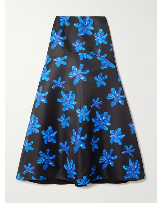 Emilia Wickstead Blue Tamilla Floral-Print Faille Maxi Skirt