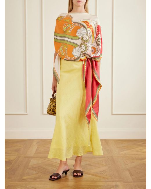 LaDoubleJ Red 'Full On Foulard Printed Silk Top