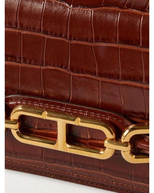 Tom Ford Brown Small Glossed Croc-Effect Leather Shoulder Bag